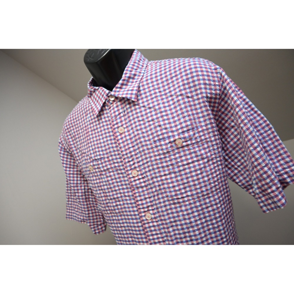 Orvis Button Up Camp Shirt Mens Large Red Blue Plaid Classic Fit Tencel Blend